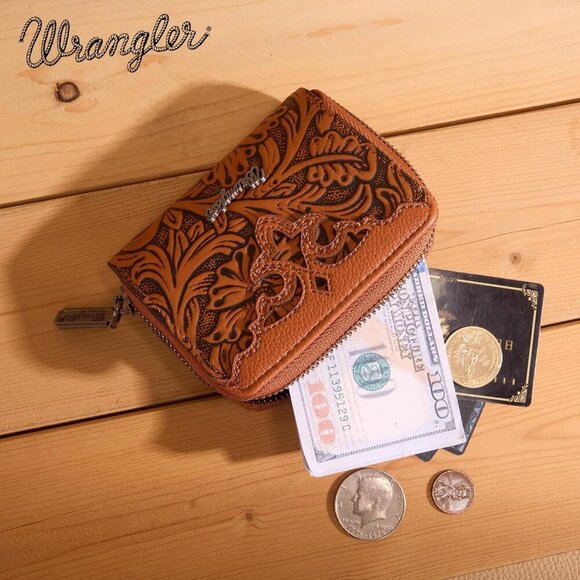 Wrangler Handbags - Wrangler Embossed Tan Leather Wallet